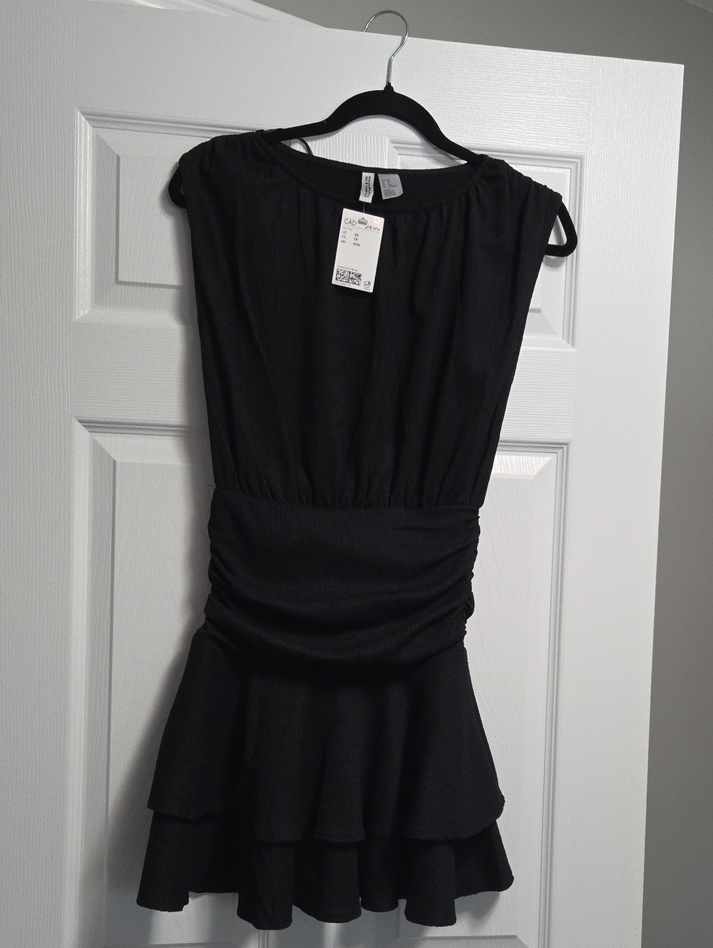 Divided Black Sleeveless Ruched-Waist Mini Dress